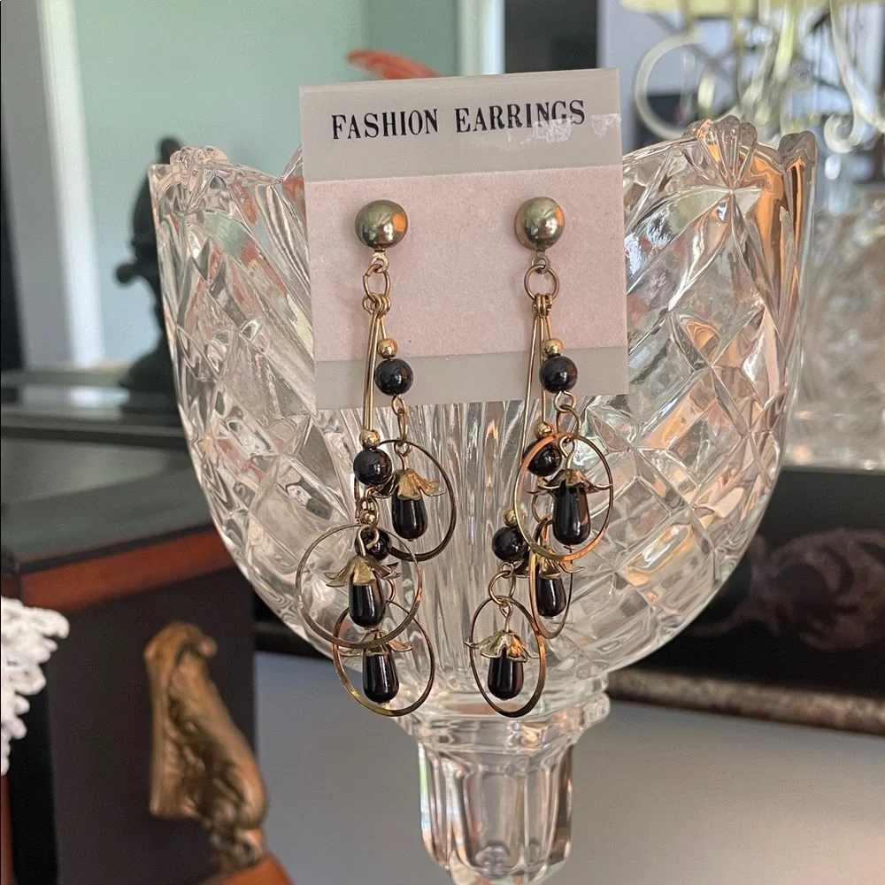 Gold and Black Dangle Earrings